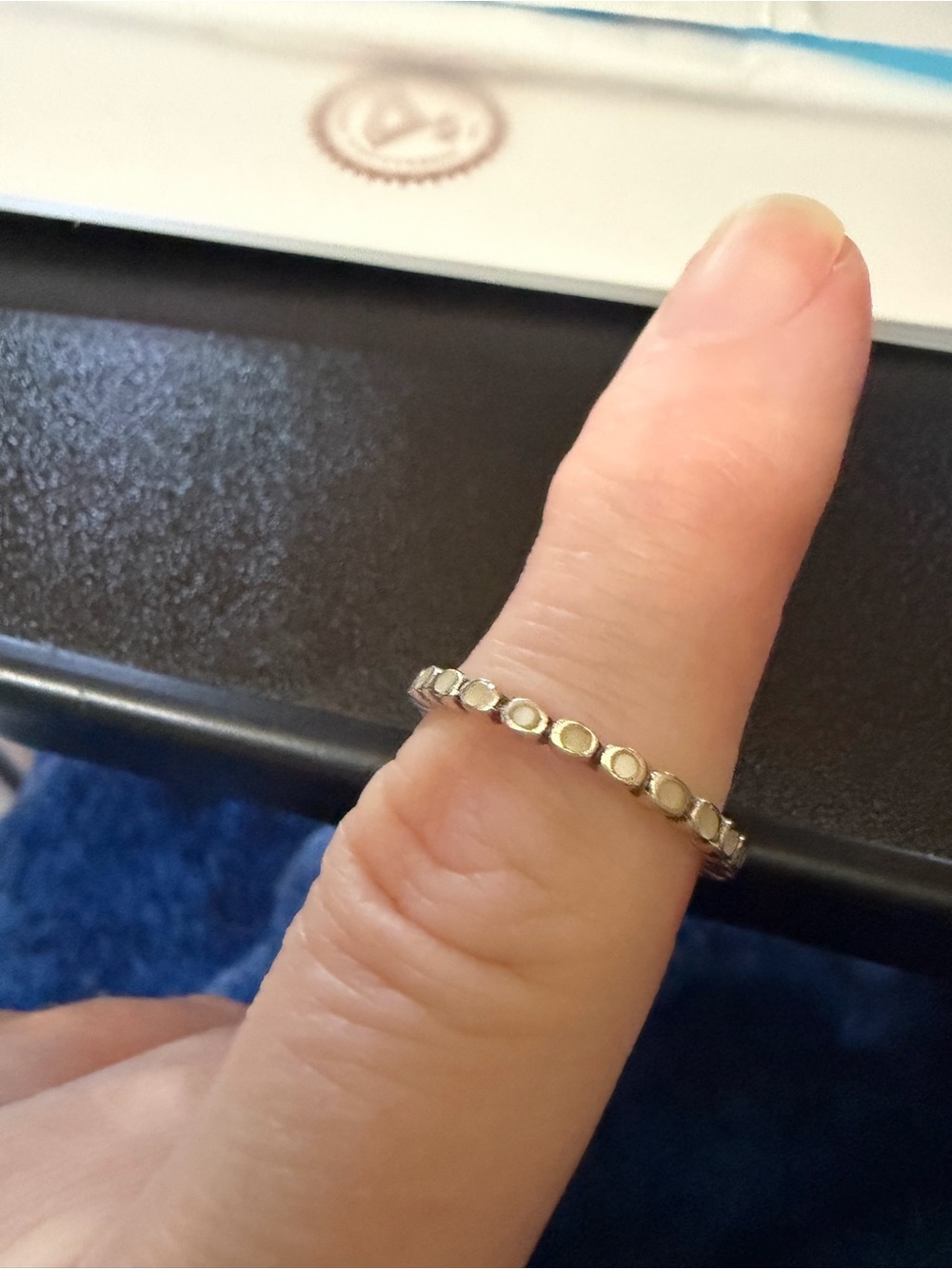 Delicate Silver Mother of Pearl Stackable Ring - Women's Jewelry
